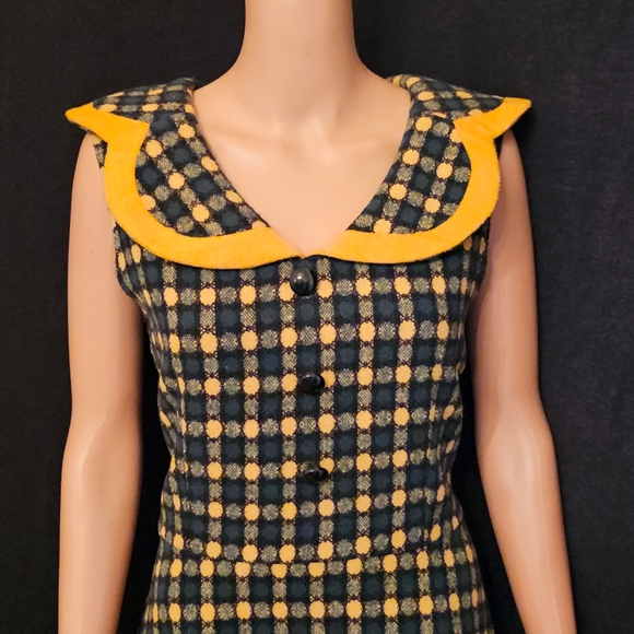Voodoo Vixen Navy and Yellow Plaid Midi Dress - Picture 3 of 8